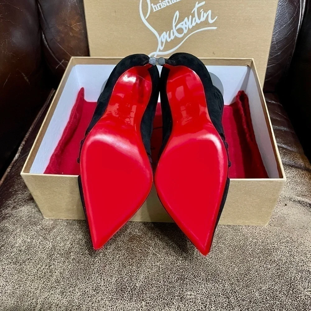 Christian Louboutin Mrs Bouglione cage bootie pointy toe Veau Velour 120mm EU37